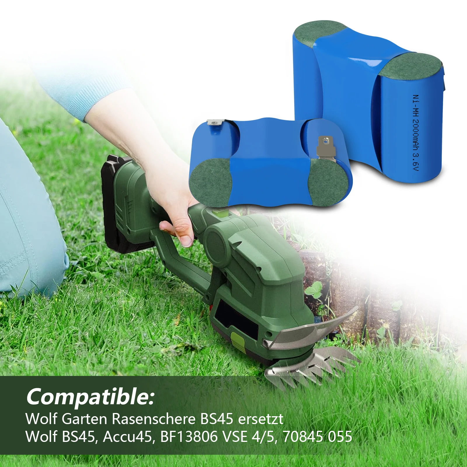 NIMH SC 2000mah 3.6V rechargeable battery nimh for Wolf Garten Lawn Shears BS45 Accu45, BF13806 VSE 4/5, 70845 055