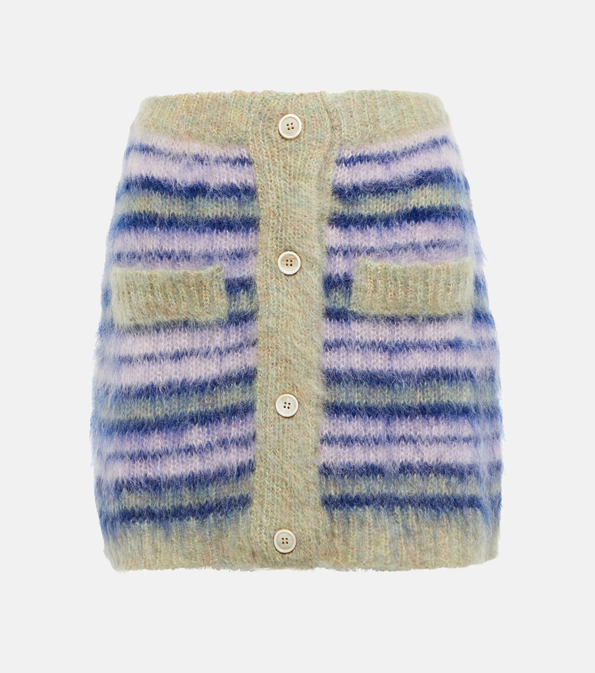 Kingsun OEM ODM custom design mohair wool blended fuzzy  knitted striped button A line knitted short mini skirt