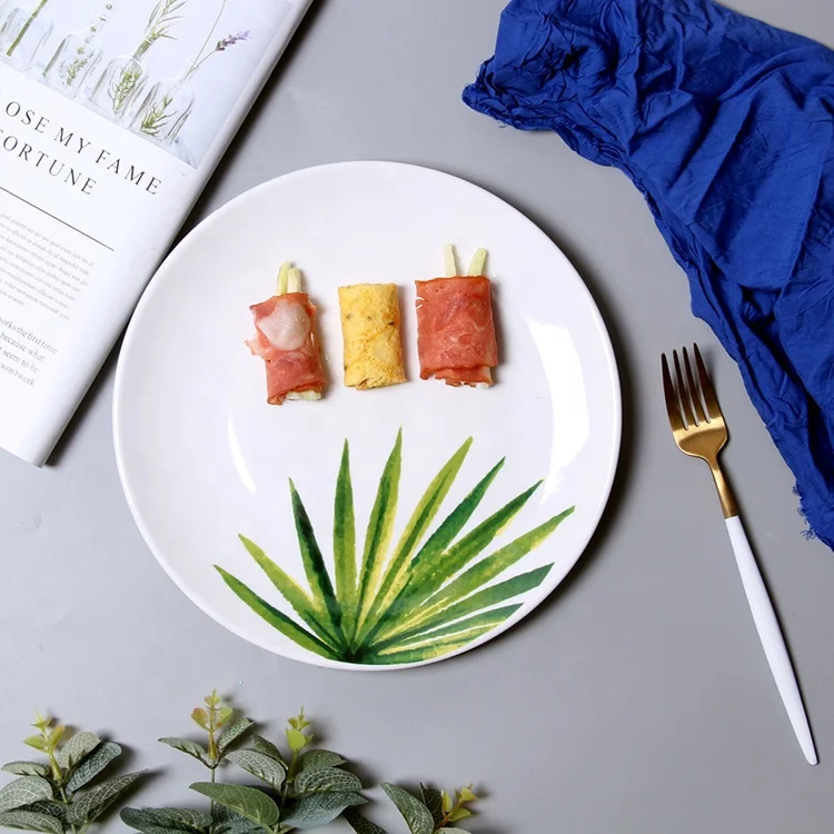 10 inch ins Nordic ceramic steak plate fruit platter small fresh leaves Thai western restaurant main meal large plate