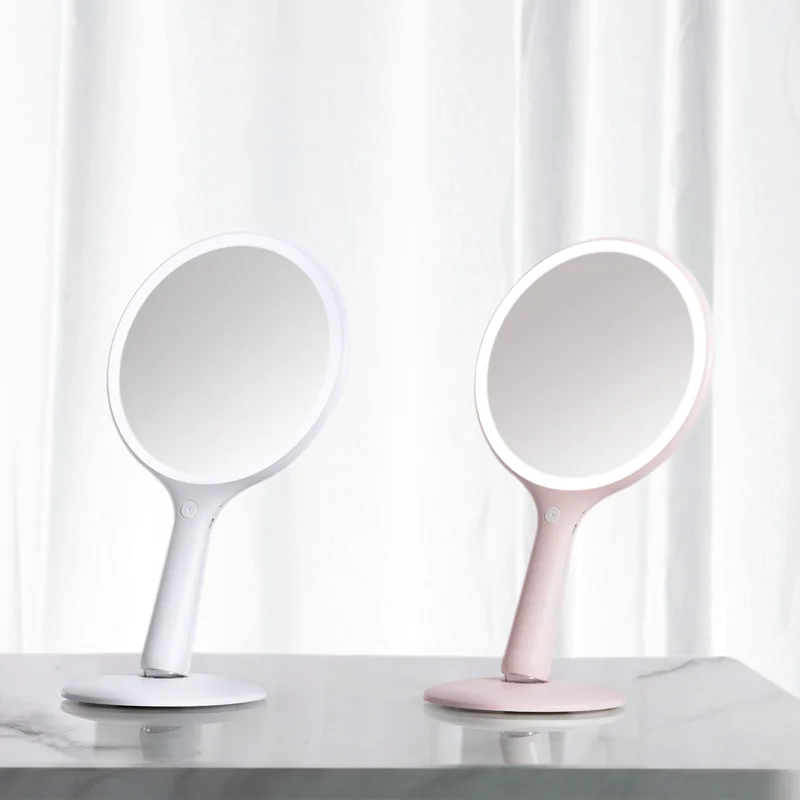 Beauty hack led makeup mirror 360 rotating standing & hand held makeup mirror with lights