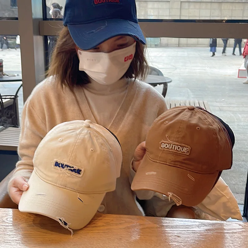 New Fashion Rough Edged Letter Baseball Cap Summer Protection Vintage Embroider Letter Adjustable Hat For Men Women