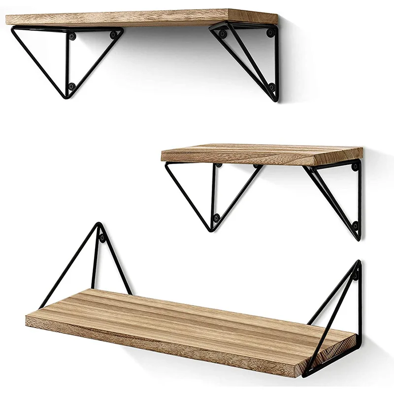 Set of 3  hot-selling wall shelf Wall decor black floating metal wood wire wall mounted hanging shelves