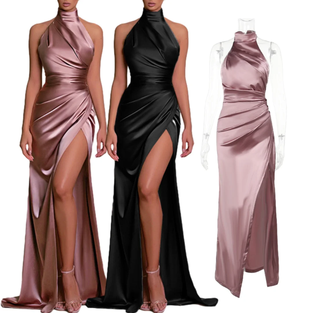 DG033120 2024 Spring Clothing High Neck Sleeveless Split Bottoming Stand Collar Women Modest Evening Dress Prom Dresses