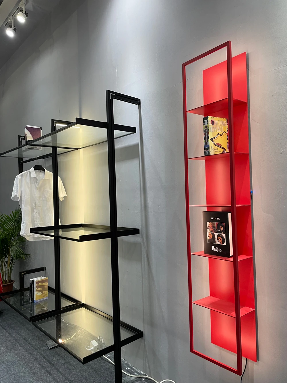 LED Book Shelf / red  Wine cabinet wall shelf with LED Light Display wall mounted Interior Decorative