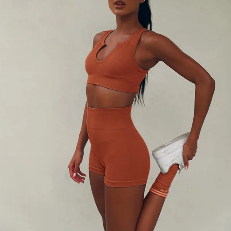 Wholesale dropshipping female ladies women summer oem cheap plus size custom sexy spandex seamless sport gym wear set for women