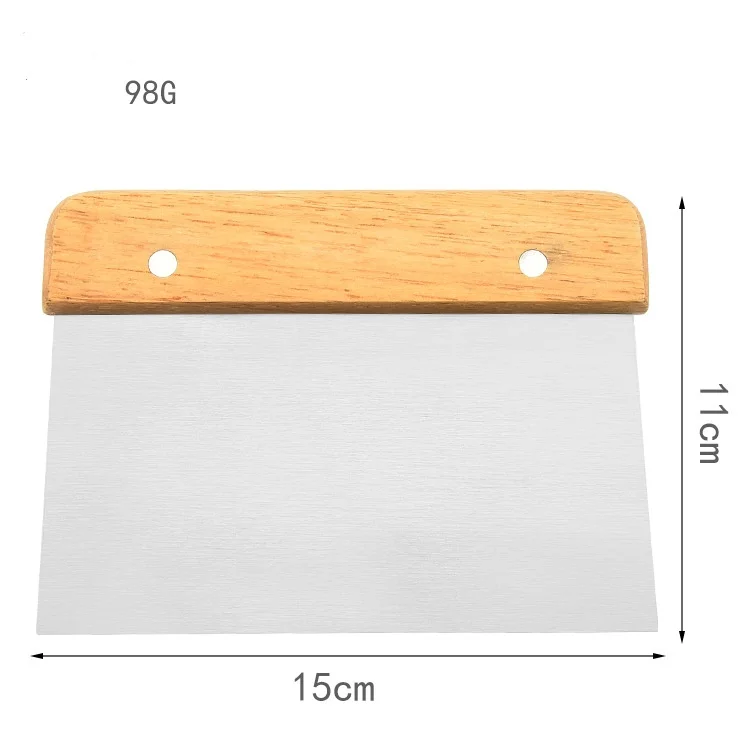 Kitchen Multipurpose Stainless Steel Bench Scraper Kitchen dough sheeter and cutter with wood handle for Bread and Pizza Dough