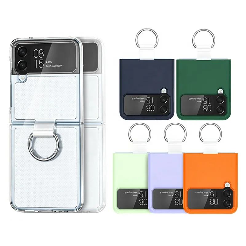 For Samsung Z Flip 3 Transparent PC Phone Case With Finger Ring For Galaxy Z Flip 4 Frosted Phone Cover