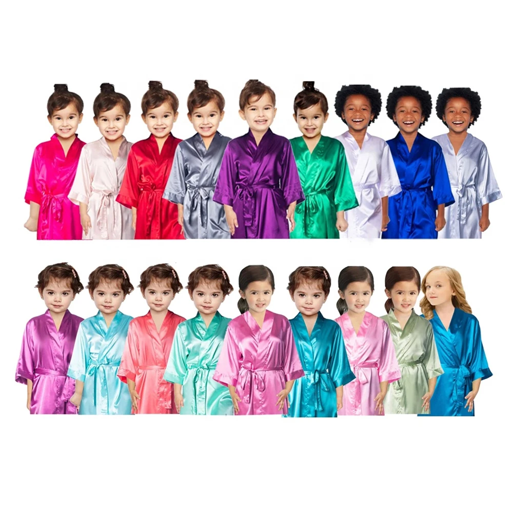Wholesale High Quality Flower Girl Robe Silky Satin Robe Baby Bathrobe Kids Silky Night Dress Satin Robe For Girls
