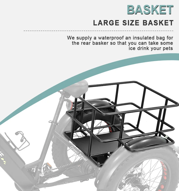 750W 500W Lithium Battery Ebike 20*4 Inch Fat Tire Three Wheel Electric Tricycle With Rear Basket 3 Wheel Electric Cargo Bike