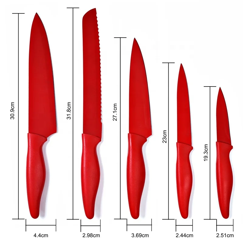 Amazon hot selling 5Pcs kitchen sharp stainless steel colorful knife set with PP handle