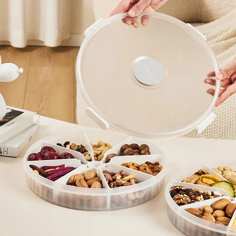 2024 Home And Kitchen Creative Divided Serving Platters Rotating Vegetable Tray With 8 Compartments Plastic Snack Serving Bin