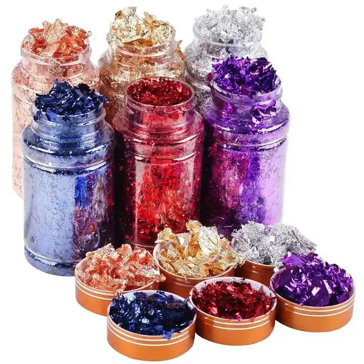 High Quality Decorative Gold Leaf Flakes 2G 5G 10G Nail Silver Gold Foil Paper Leaf Flakes For Art Crafts Makeups