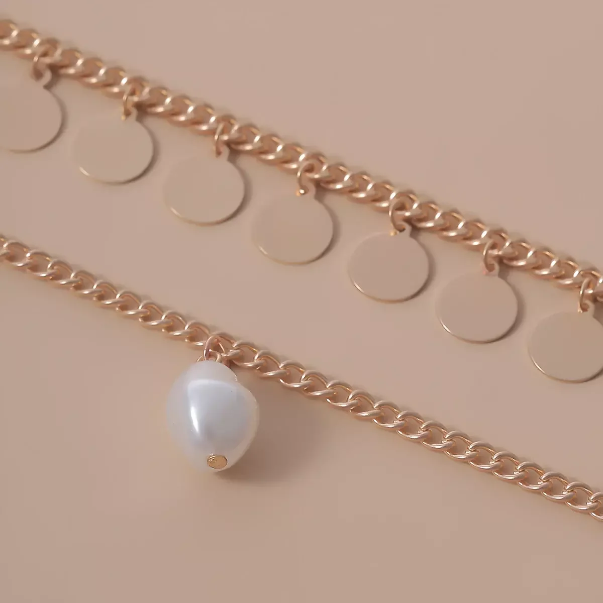 SHIXIN Gold Color Bling Bling Sequin Tassel Necklace Layered Chain Baroque Pearl Pendant Necklace for Women Wedding Jewelry