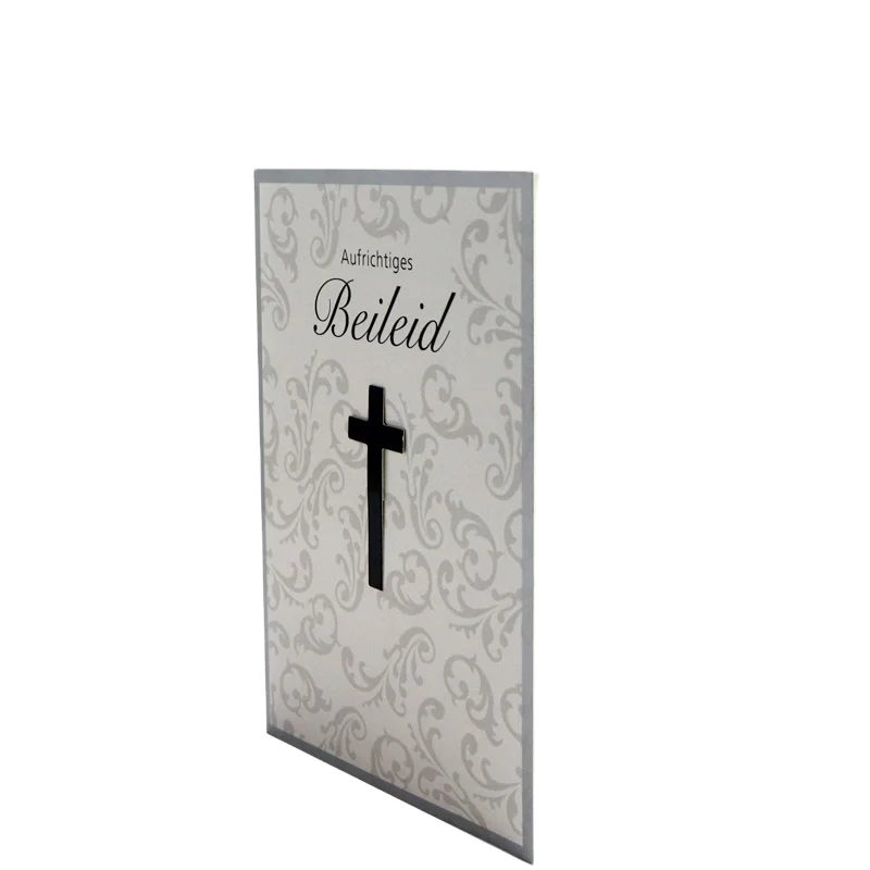OEM embossing Jesus cross funeral invitation for the dead
