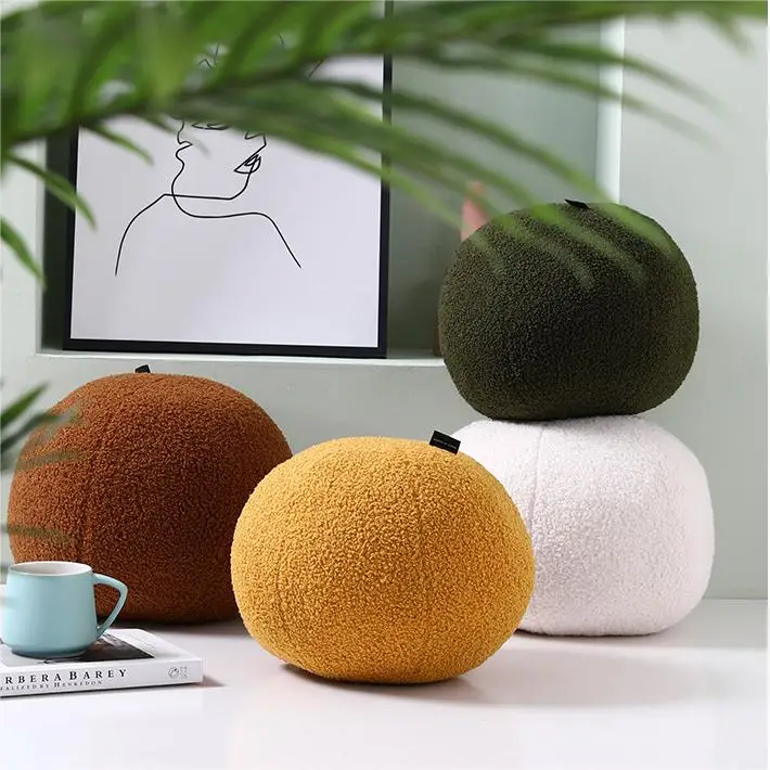 Nordic INS Dia. 30cm Ball Shaped Home Decor Pillows Solid Color Plush Cushion Pillow with Insert