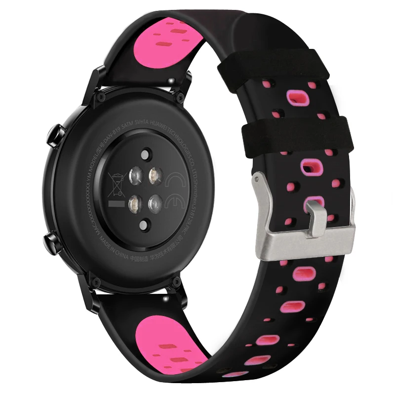 Double color 20mm   watch band with silver buckle for garmin Forerunner 245/Samsung galaxy Active2 Silicone Watch Strap