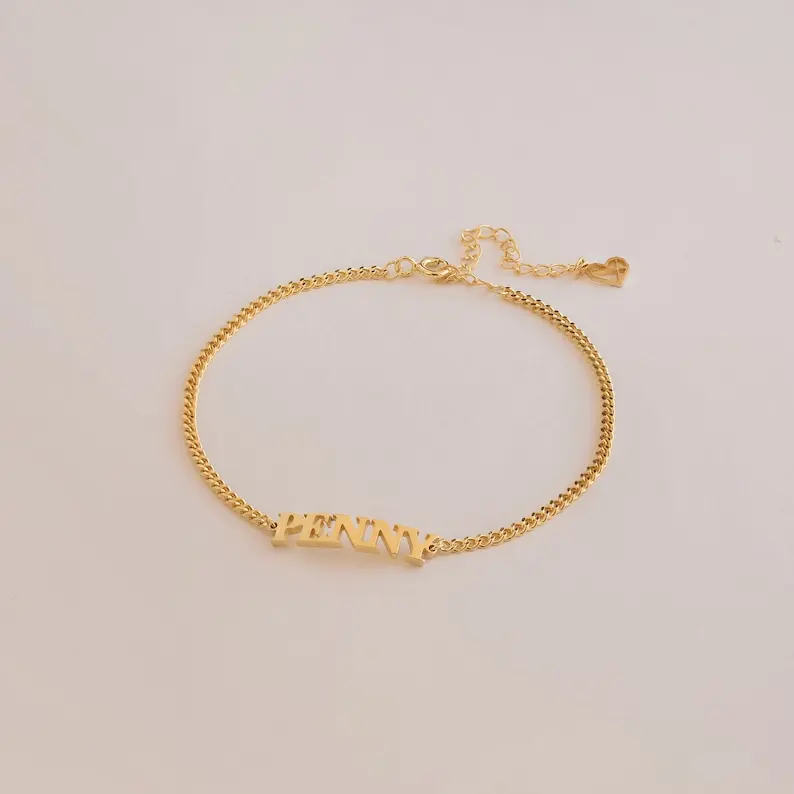 18K Logo Fashion Luxury Chain Silver Gold Plated Stainless Steel Custom Name Letter Initial Jewelry Custom Bracelets For Women