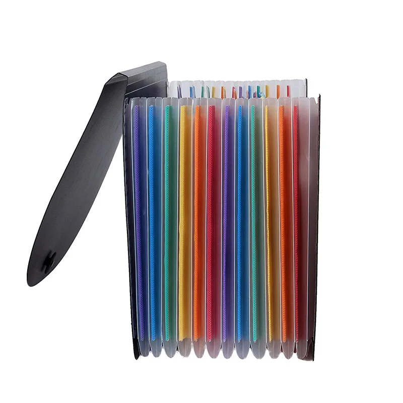 12 Pockets Expanding File Folder A4 Letter Size Portable Document Holder Black Filing Folder Desk Storage Accordion File Folder