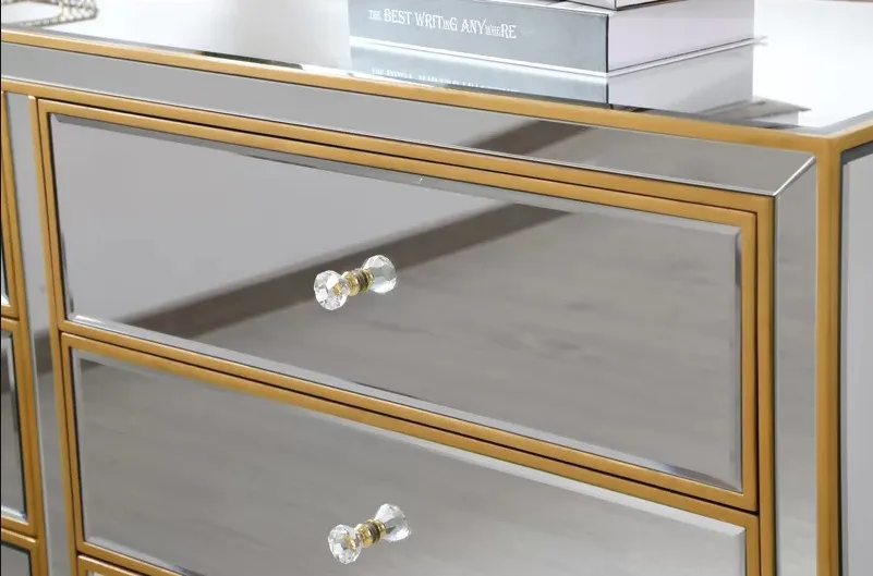 High Quality Modern Fashionable 6 Drawer Double Dresser Crystal Handle Living Room Cabinets Mirrored Chest of Drawer