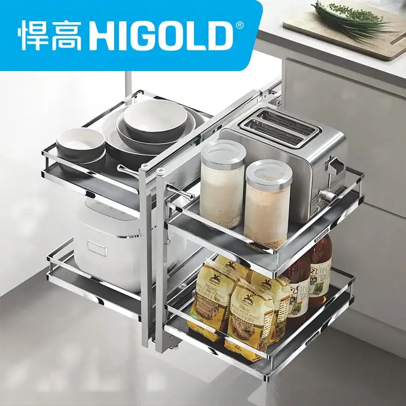 Корзина из железа HIGOLD с мягким закрытием кухонный шкаф для хранения аксессуары волшебный угол выдвижная корзина кухни