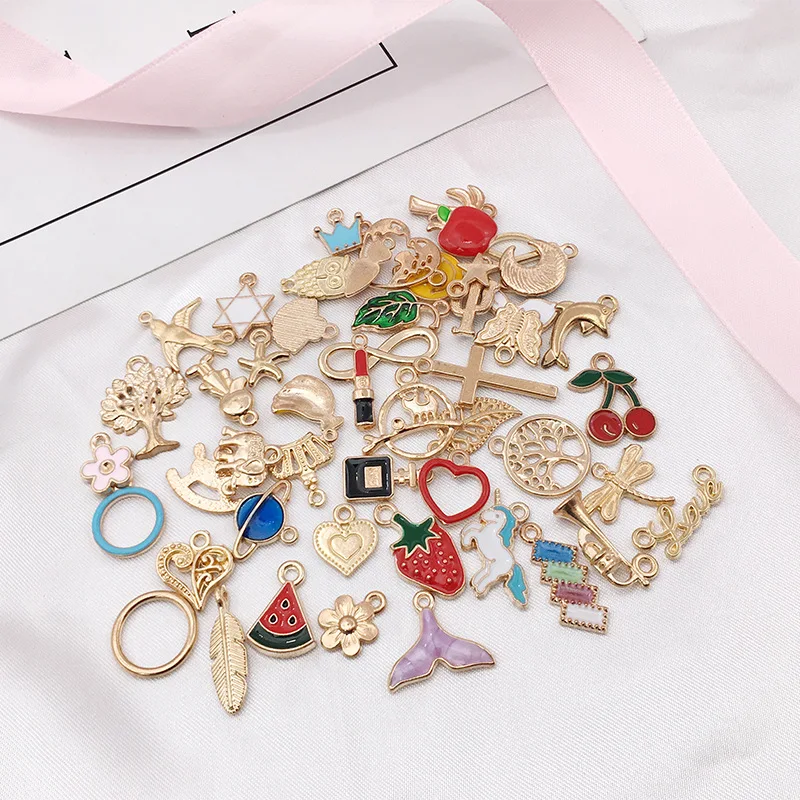 Assorted Gold Plated Enamel Animal Plant Fruit Heart Star Charms Pendants for DIY Necklace Bracelet Earrings Making