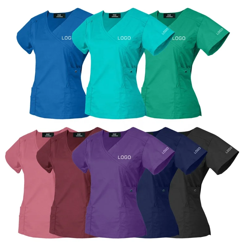 Women V-Neck Short Sleeved Scrub Top Dental Clinic Pet Hospital Doctor Working Clothing Nurse Uniform