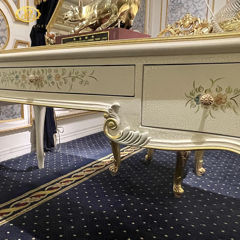 Engraved Castle Sofa Set Queen Anne Style Wooden Living Room Furniture Unique Floral Design Solid Wood Carved 3 Seater Sofa