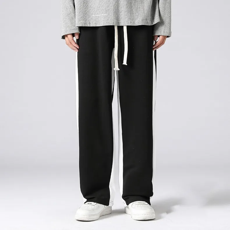 Custom High Quality Street Wear Designer Relaxed Fit Casual Straight Wide Legged Sweatpants Men With Stripe