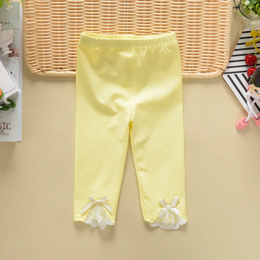 Леггинсы для девочек весна-лето кружевные укороченные брюки с бантом