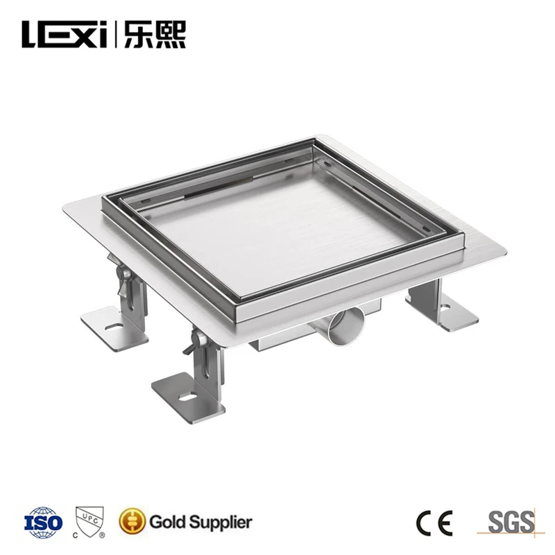 LEXI Kitchen Bathroom Shower Concealed 150mm Square Stainless Steel Anti Odor Floor Drain Core Trap With Tile Insert Grate