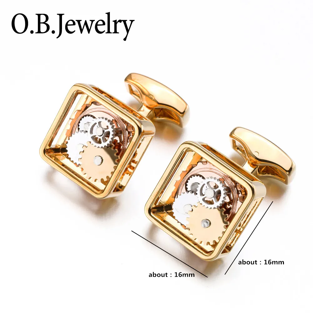 High Quality Custom Functional Watch Immovable Cufflinks For Men Round Gold Watch Mechanism Gear Cuff links Wholesale