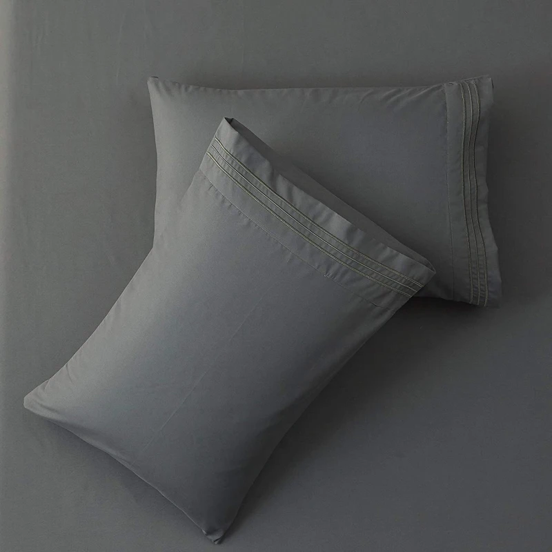 Big OEM Order Service  100%Microfiber Polyester Solid Color Bedsheet Fitted & Flat Sheets Set For Home Embroidered Pillow Cover