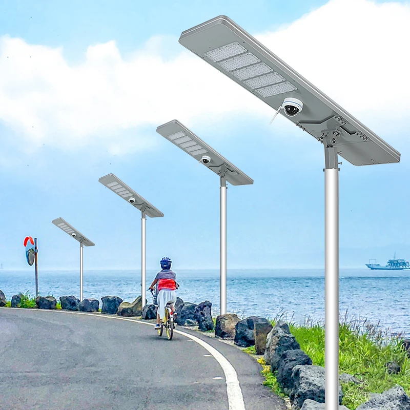 Outdoor IP65 Waterproof All In One Solar Street Lamp With Camera Remote Control 200W 250W LED Solar Street Light