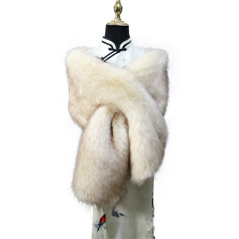 Excellent Quality Bestseller Long Fur Shawl Winter Fox Faux Fur Collar Oversize Fluffy Warm Scarf Shawls