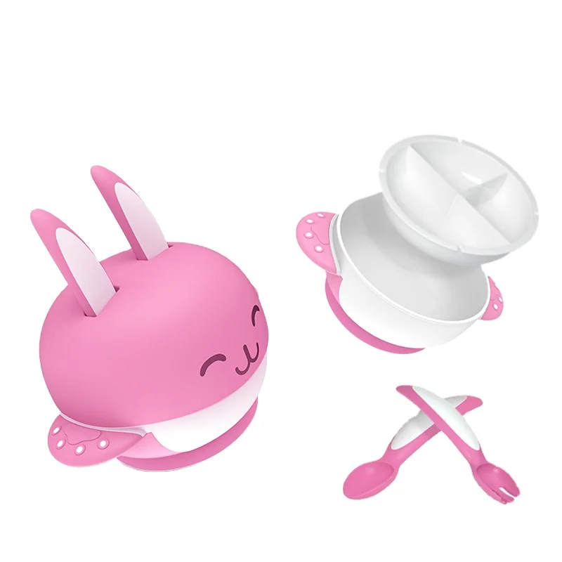 
Baosheng Cute Rabbit Design Wholesale Baby Bowl With Suction Baby Feeding Bowl Set 
