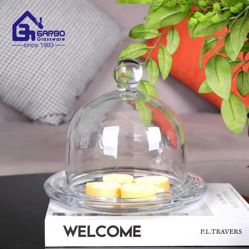 3.7 inch small glass butter dish with dome