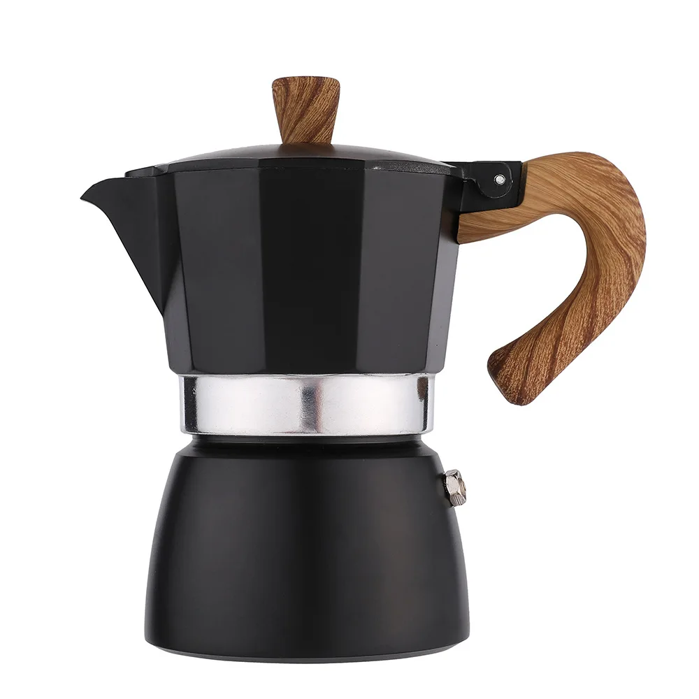 150ml/300ml Matte Black Coffee Maker Pot With Wooded Handle