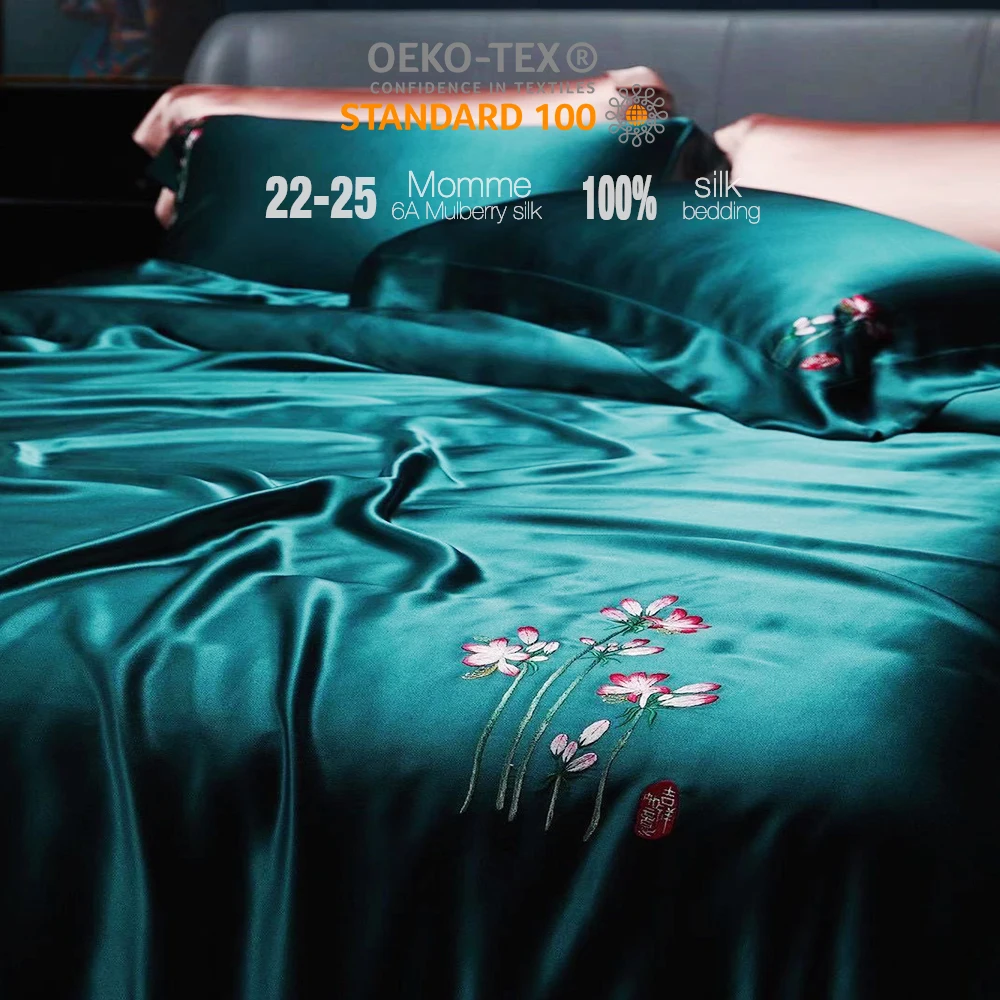 19MM/22MM/25MM 100% Pure Mulberry Luxury Silk Fitted Sheet Washable Silk Duvet Cover Cosmetic silk bedding set luxury