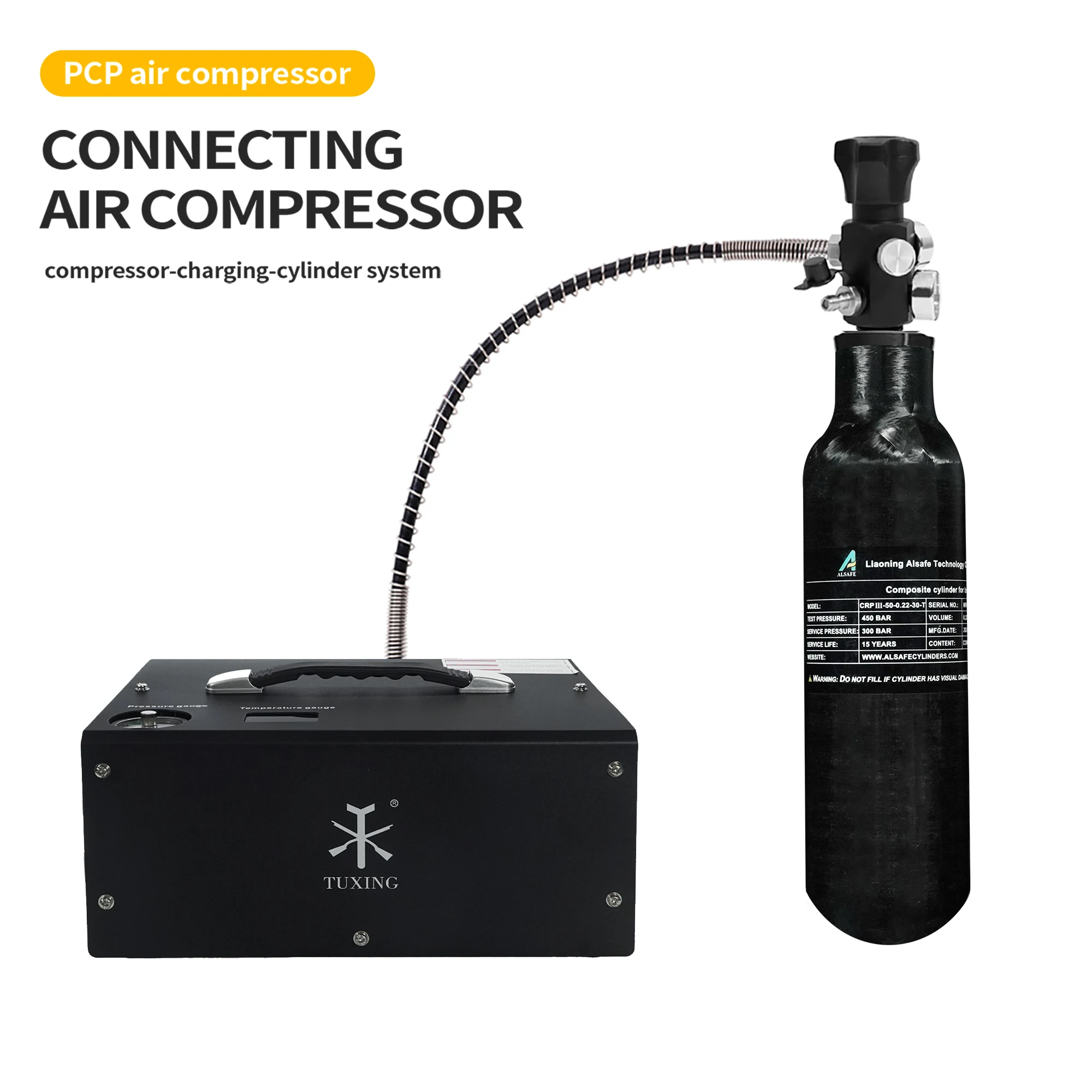 TUXING High Performance ODM 0.22L 220CC HPA 300bar 4500psi 30mpa PCP Hunting High Pressure Paintball Pcp Carbon Fiber Air Tank