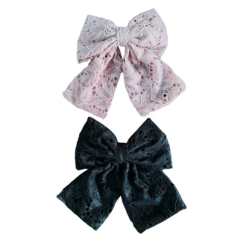 Big Size Lace Hair Bow Clips With Long Tails Lace Hair Barrettes With Metal Clips For Women Girls Hair Accessories