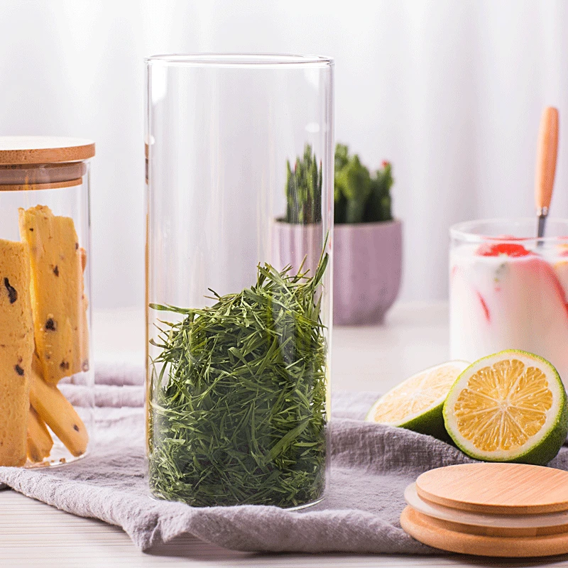 Clear Glass Kitchen Sealed Food Storage Jars Containers with Airtight Bamboo Lid for Candy Cookie Rice Sugar Flour Pasta
