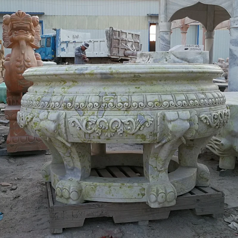 Outdoor Natural Stone Hand Carved Marble Stone Table And Benches Antique Table And Benches