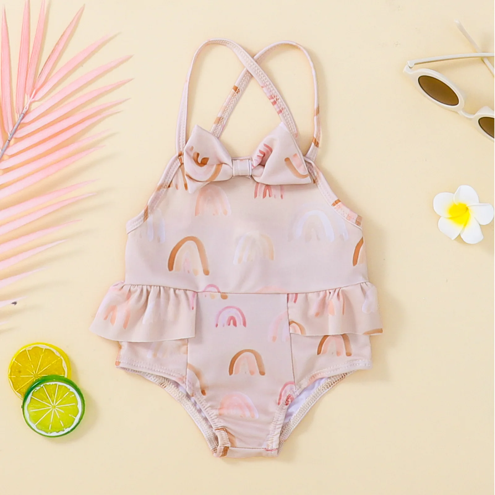 Summer Kid baby Girl Bikini Sleeveless rainbow print Swimming Clothing Beach Romper Swimwear