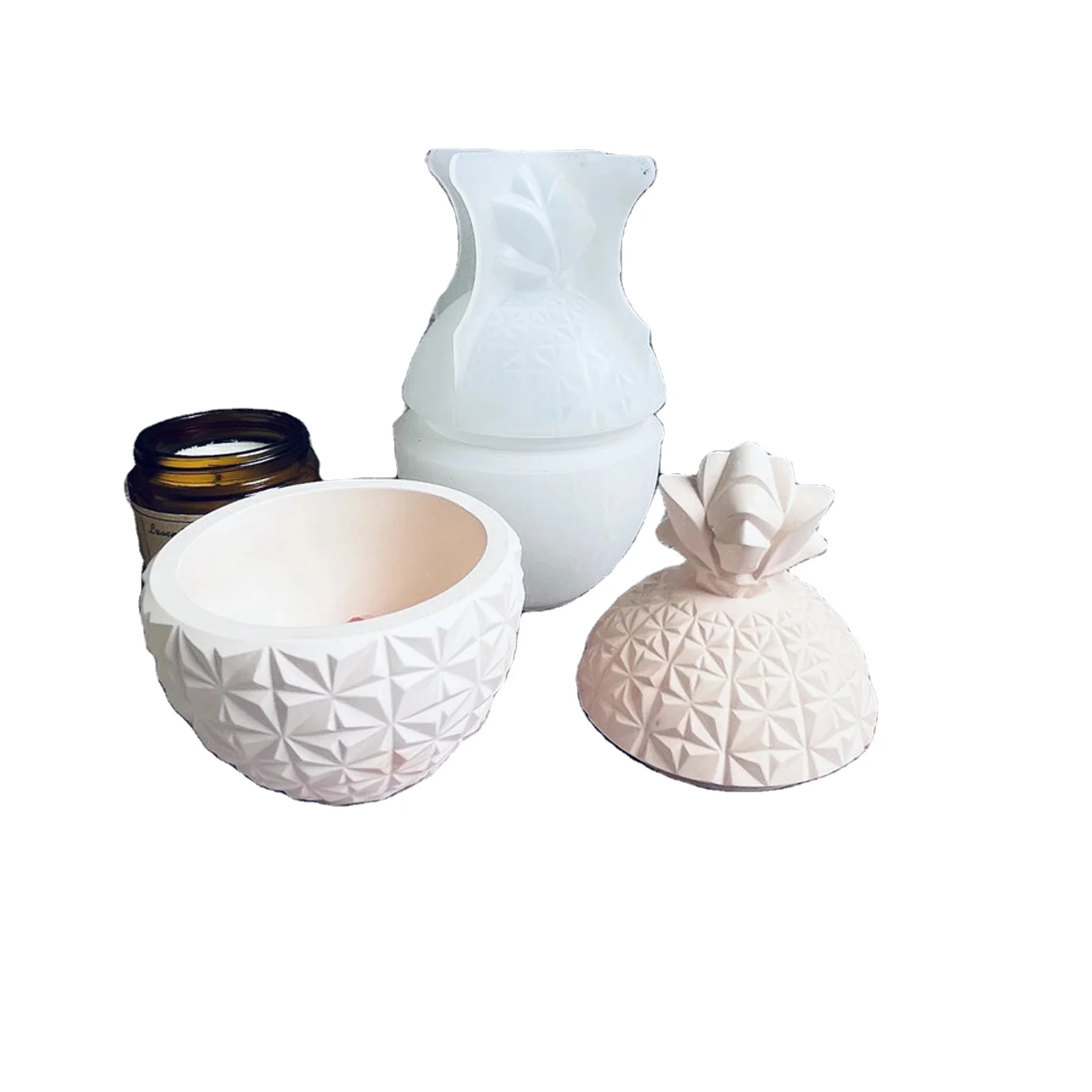 Pineapple Storage Jar with Lid Silicone Mold- handmade Epoxy Resin Concrete Cement jesmonite Candle Jar Plants Flowerpot Trinket