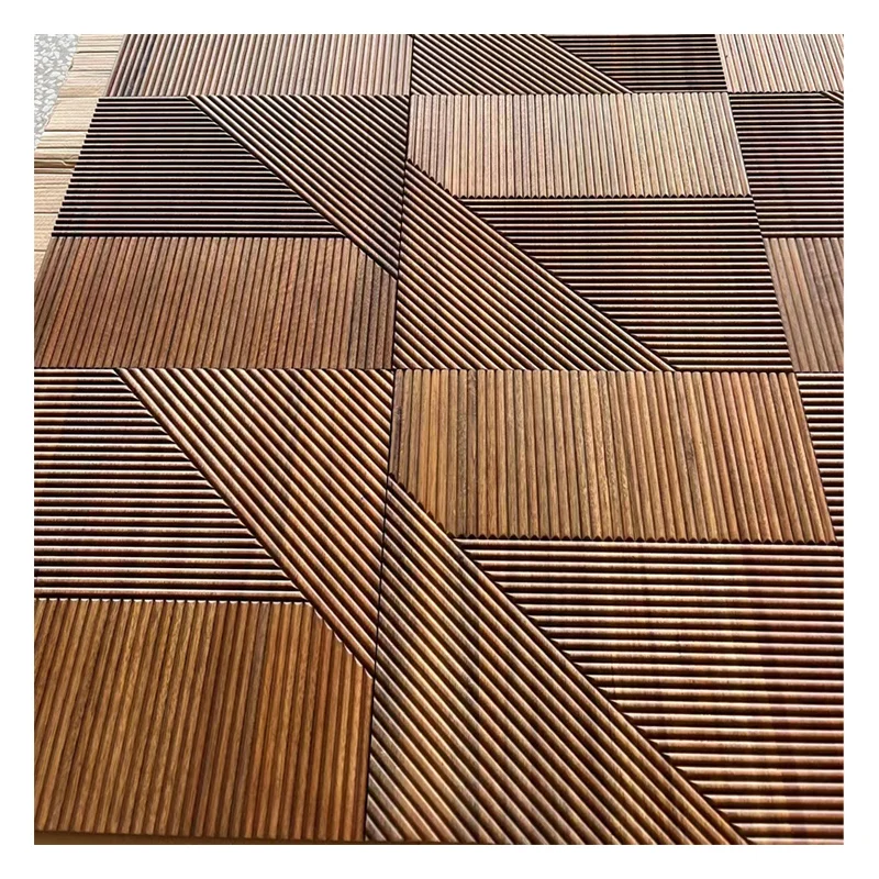 E&R Wood Solid Wood Carving Fluted Planks Wood Grain Wall Board White Oak Decorative Parquet Wall Panel Cladding