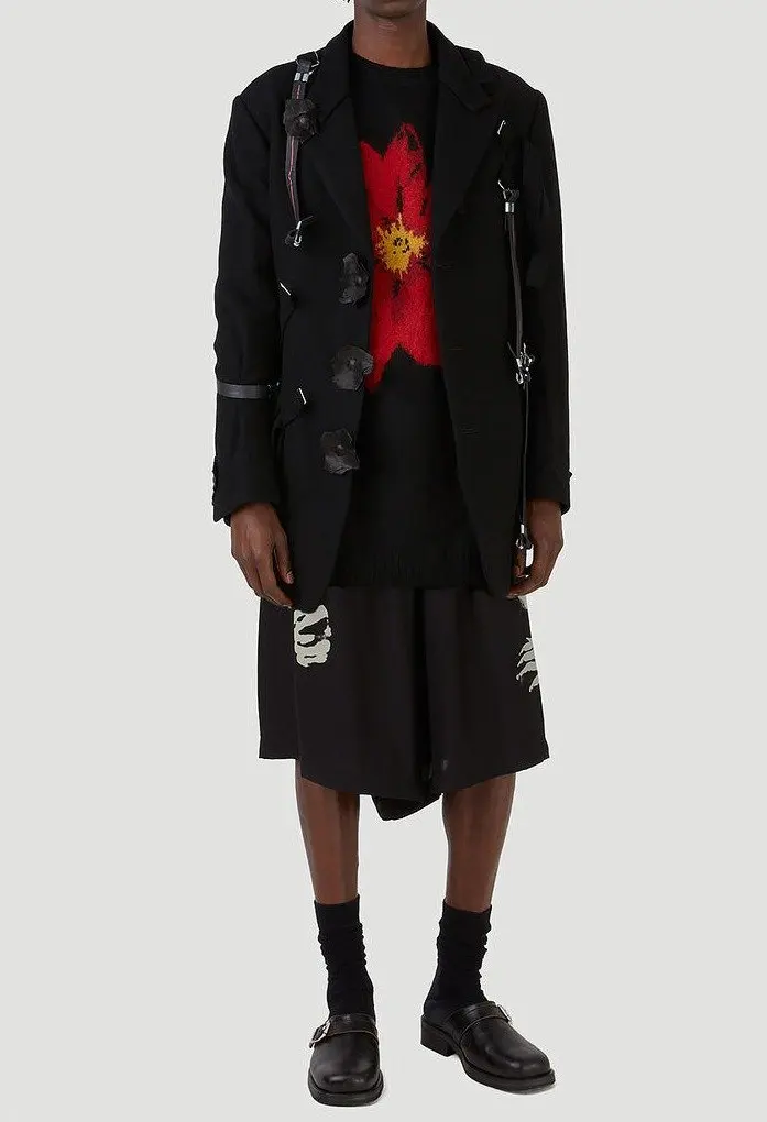 Custom Mohair Blended Crew Neck Flower Print Intarsia Knitted Sweater For Men