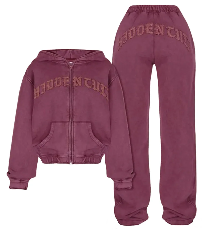 X16596C Casual Letter Embroidery 2 Piece Sets Women Hipster Long Sleeve Zip-Up Hoodie and Sweatpants Matching Autumn Tracksuits