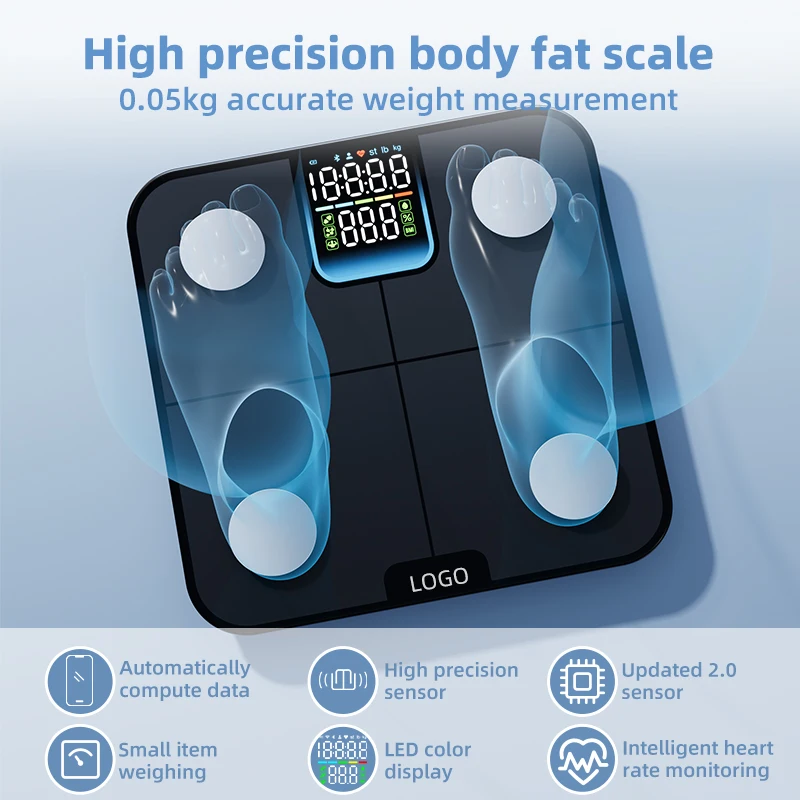 Hot Selling 180KG Glass Smart Scale High Accuracy Bluetooth Digital Scale Human Fitness Body Fat Scale With Heartrate Monitoring