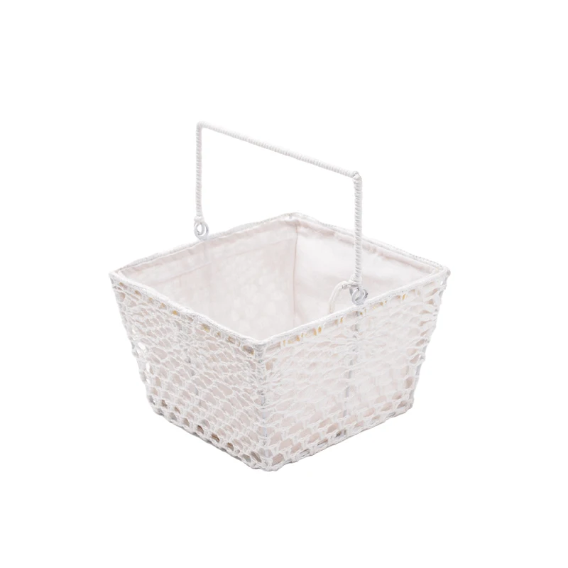 Custom Basket Woven Cotton Rope Iron Wire Storage Basket For Home