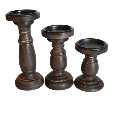 wooden candle pillar for decorate tea light wooden stand different size best 3 piece shiny polished wooden candle holder